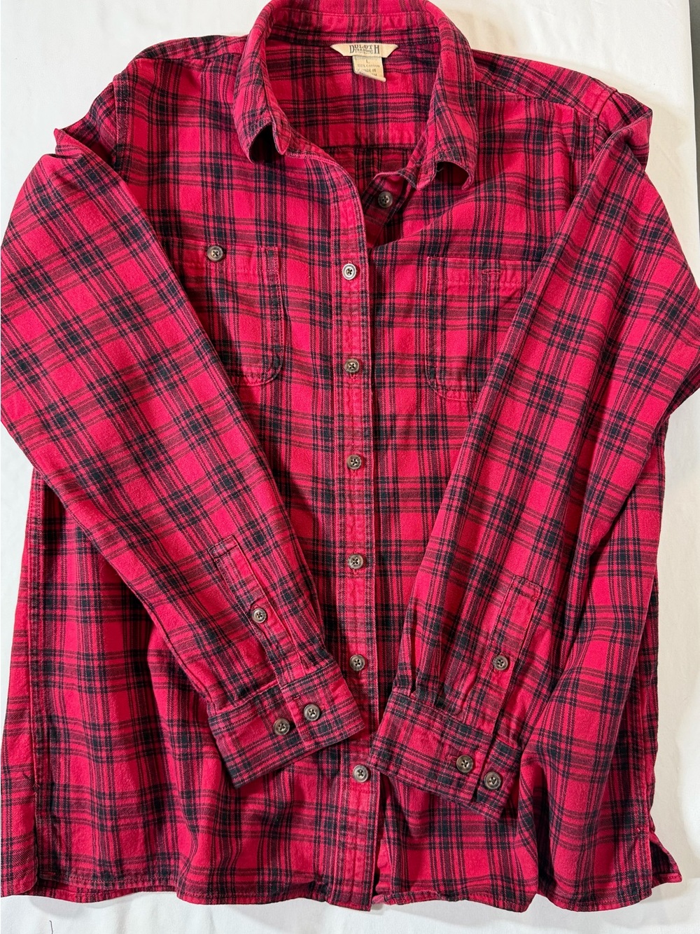 Duluth Trading Co Red and Black Plaid Button-Up Shirt